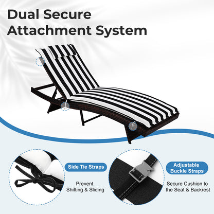 79x25x3 inch Outdoor Lounge Chair Cushion with Headrest, Black Stripe