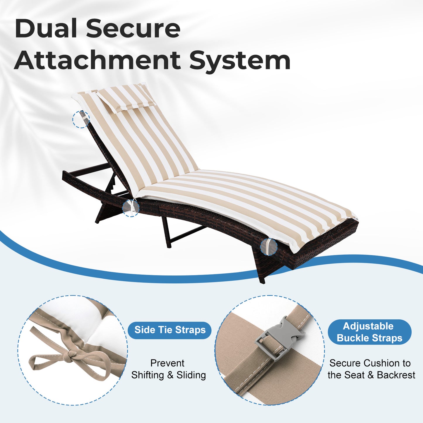 79x25x3 inch Outdoor Lounge Chair Cushion with Headrest, Beige Stripe
