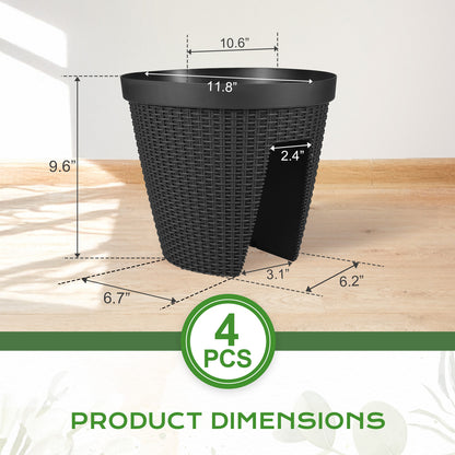 12 inch Outdoor Rattan Pattern Railing Planter Boxes, Set of 4