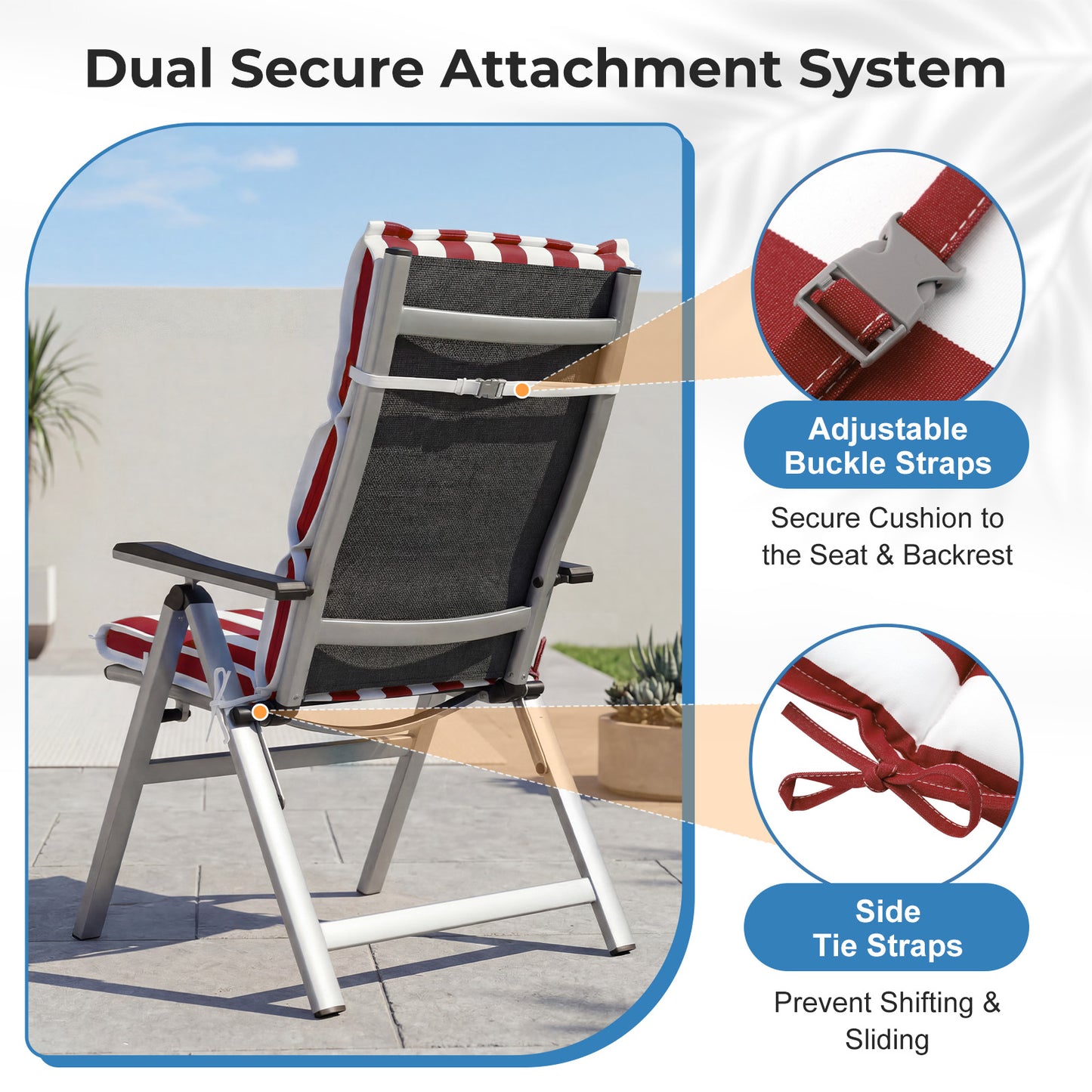 47x21x2.4 inch High Back Patio Chair Cushions with Headrest, Red Stripe