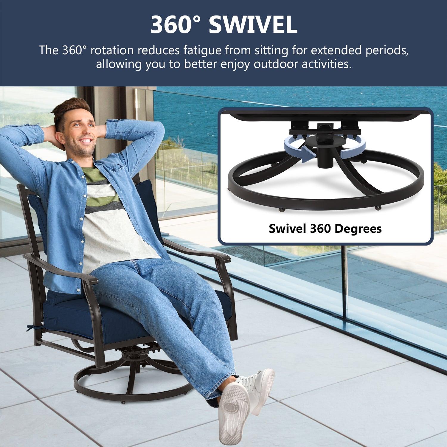 Outdoor Swivel Chair Set -  Two Chairs, One Glass Table, and Two Thick Cushions - Aoodor 