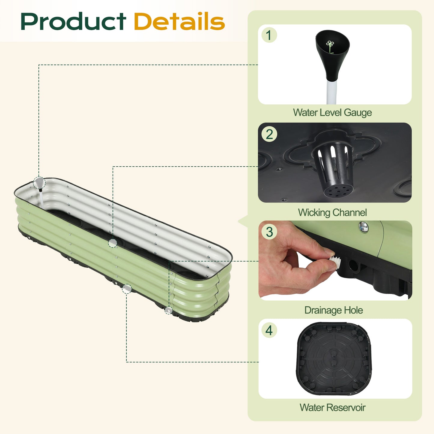 11" Tall Galvanized Raised Garden Bed, Self-Watering Planter Box - 63"x16.5"