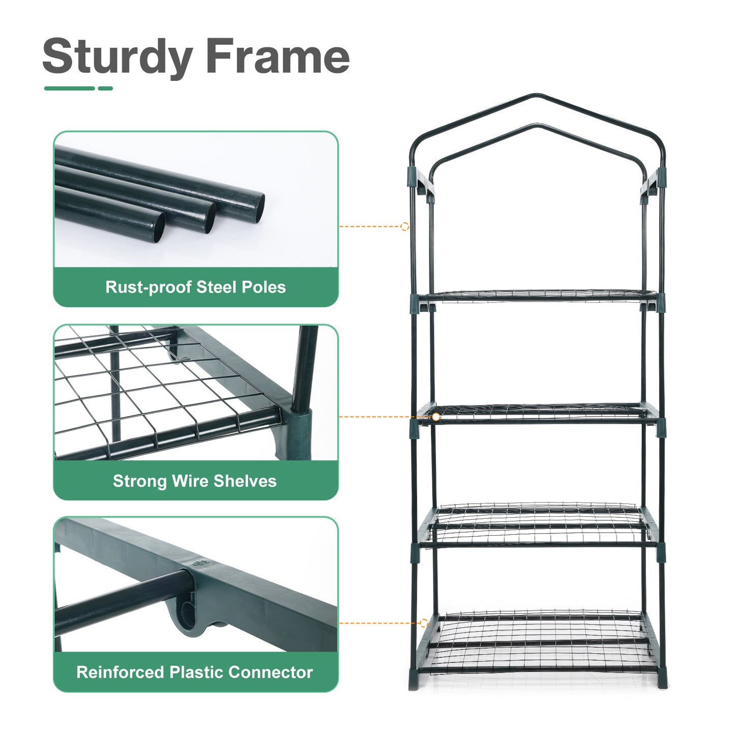 4 Tier Upgrade Greenhouse with Protective PE Base, Green - Aoodor 