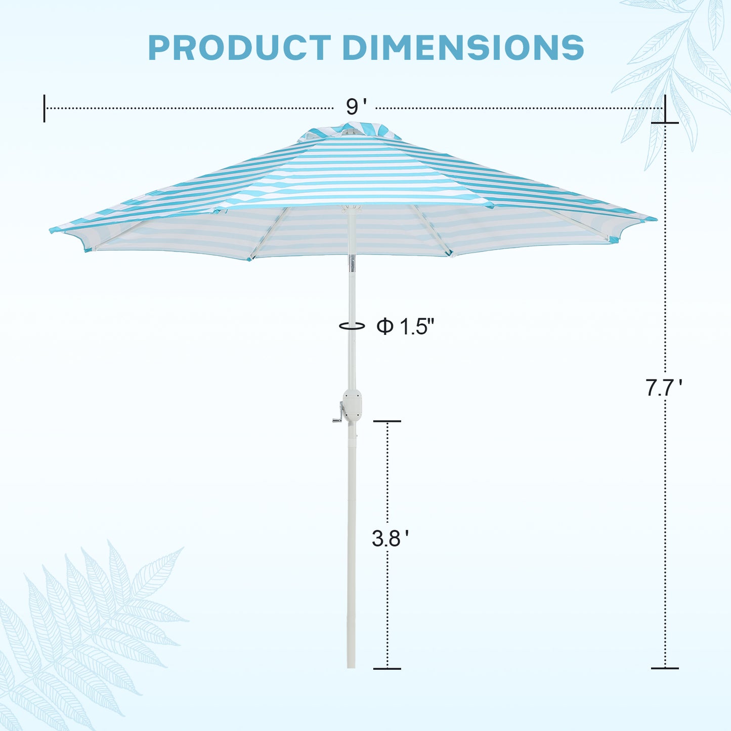 9 ft. Outdoor Patio Market Umbrella with 8 Sturdy Ribs, Push Button Tilt and Crank - Aoodor 