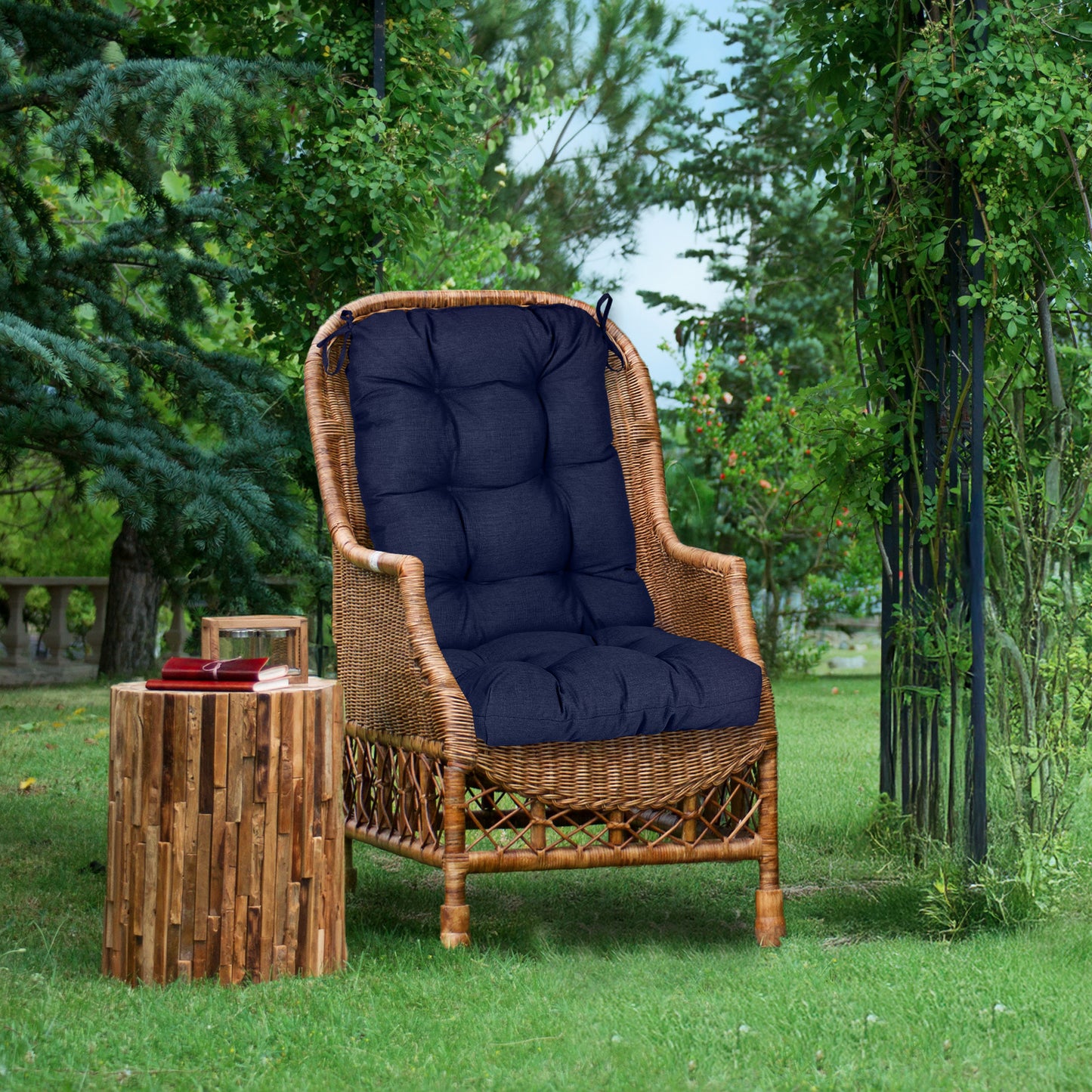 Tufted Outdoor High Back Chair Cushions Patio Replacement Cushion, Dark Blue - Aoodor 