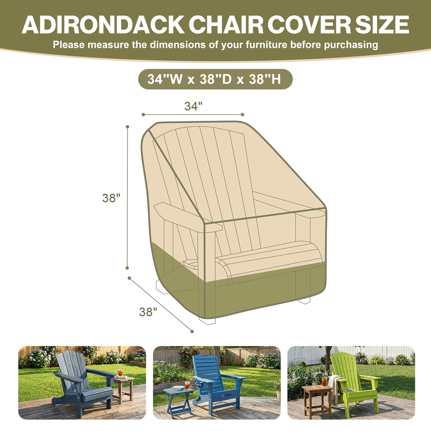 Patio Chair Cover for Adirondack Chair/ Deep Seat/ Outdoor Swivel
