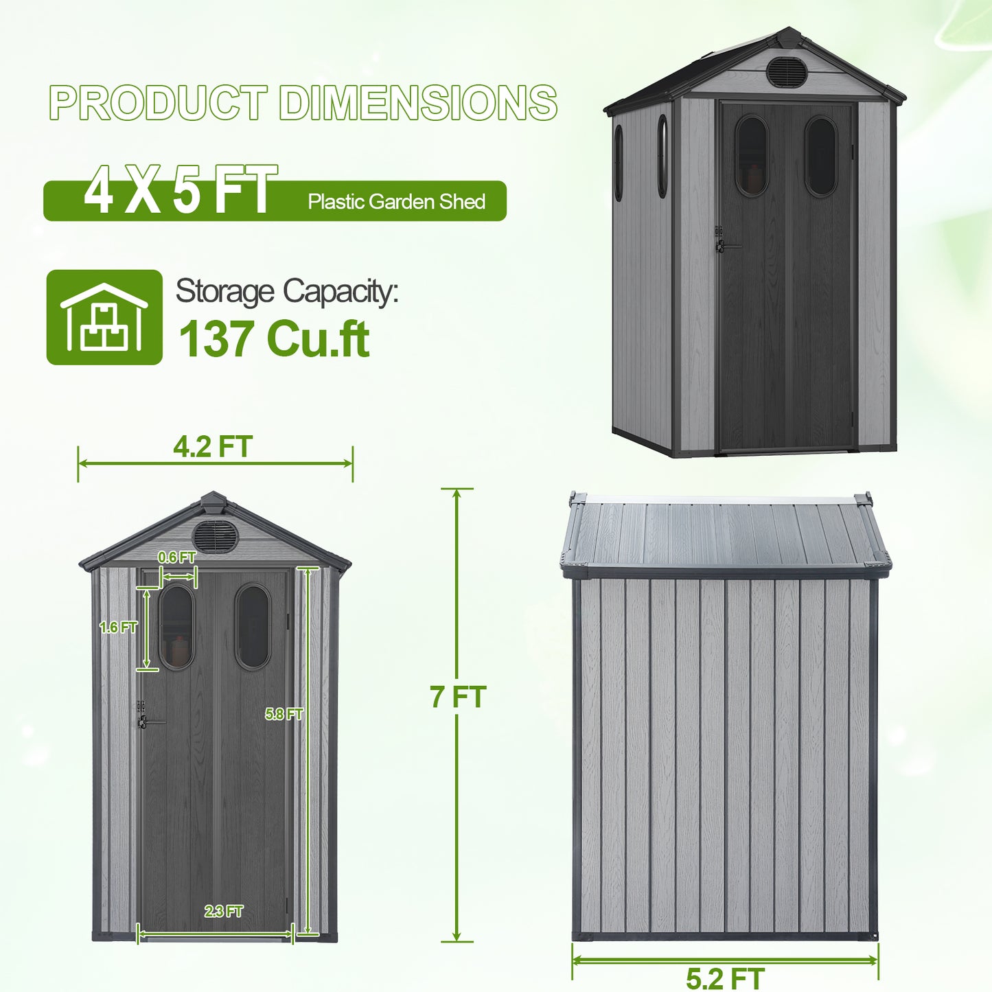 Outdoor Resin Storage Shed with Windows, Mesh Vents and Lockable Door