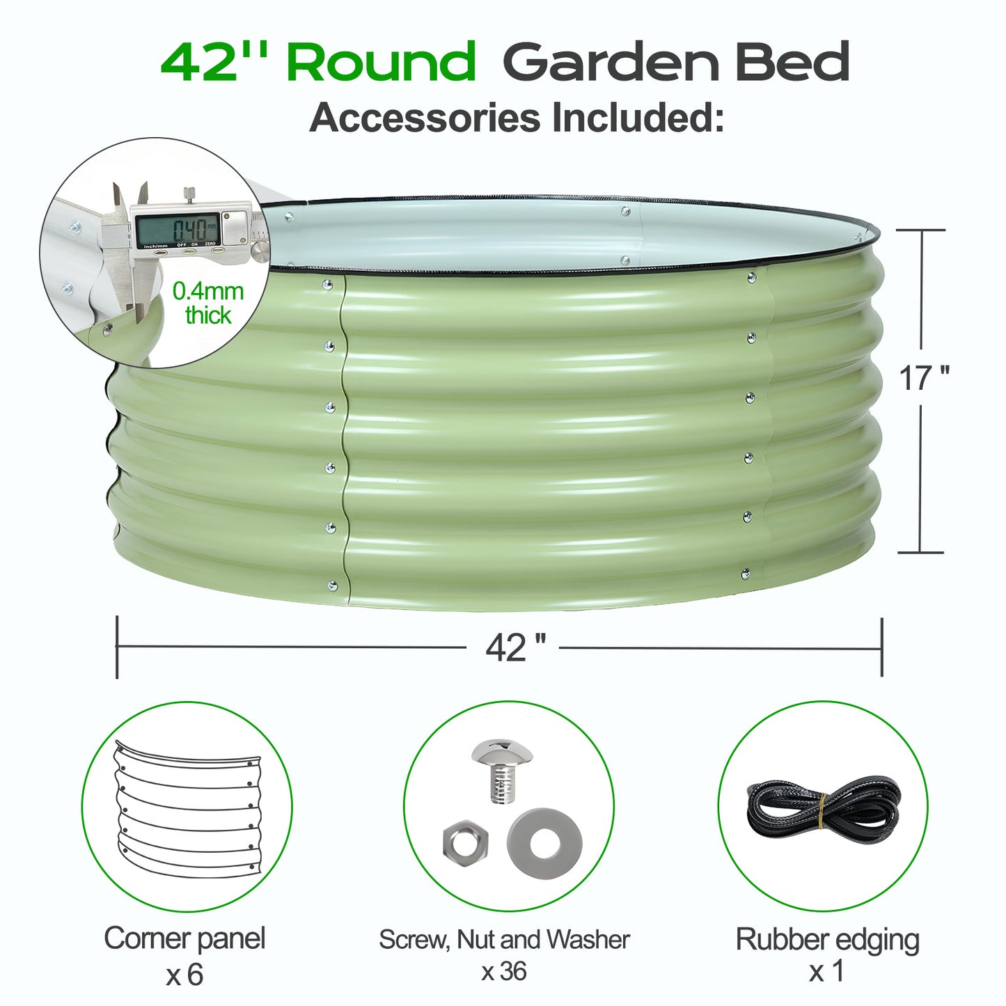 17" Tall 42" Metal Raised Garden Bed Kit