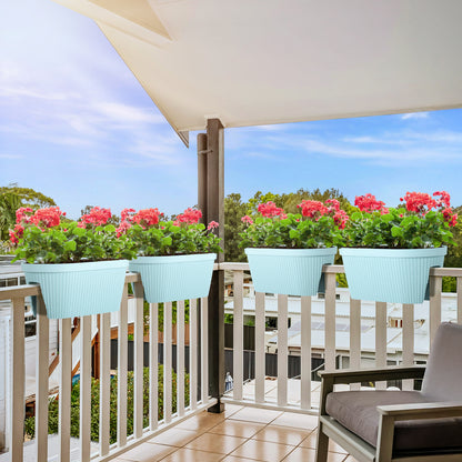 19.6 inch Balcony Rattan Pattern Railing Planter Box with Drainage Holes and Adjustable Brackets - Set of 4 - Aoodor 