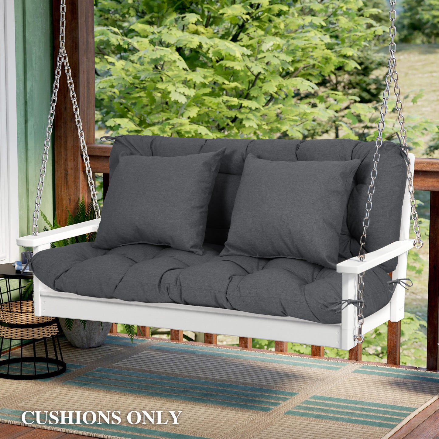59" Tufted Porch Swing Cushions, Extra 5.1" Thick Outdoor Swing Bench Replacement Cushion with Backrest and 2 Pillows - Dark Gray - Aoodor 