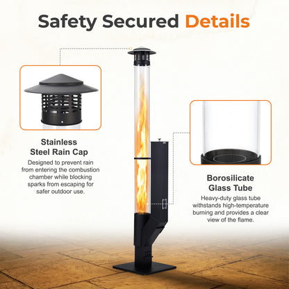 56 Inch Patio Pellet Heater Outdoor Smokeless Wood Pellet Burning Flame with Rain Cap and Viewing Window