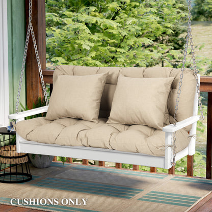 59" Tufted Porch Swing Cushions, Extra 5.1" Thick Outdoor Swing Bench Replacement Cushion with Backrest and 2 Pillows - Khaki - Aoodor 