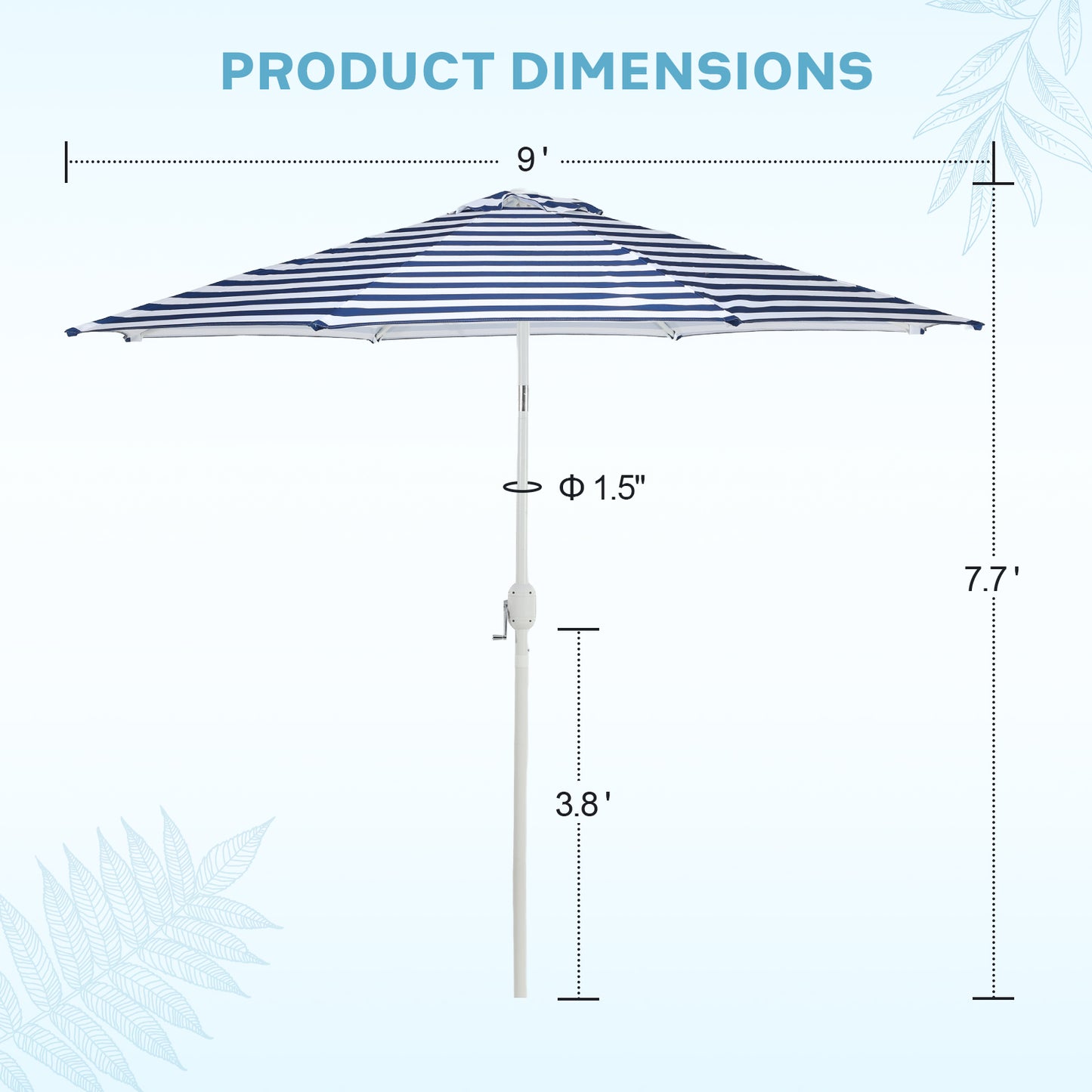 9 ft. Outdoor Patio Market Umbrella with 8 Sturdy Ribs, Push Button Tilt and Crank - Aoodor 