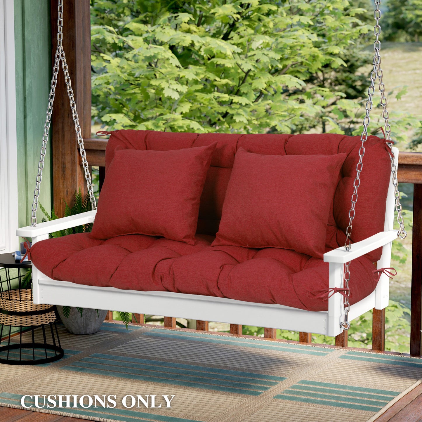59" Tufted Porch Swing Cushions, Extra 5.1" Thick Outdoor Swing Bench Replacement Cushion with Backrest and 2 Pillows - Red - Aoodor 