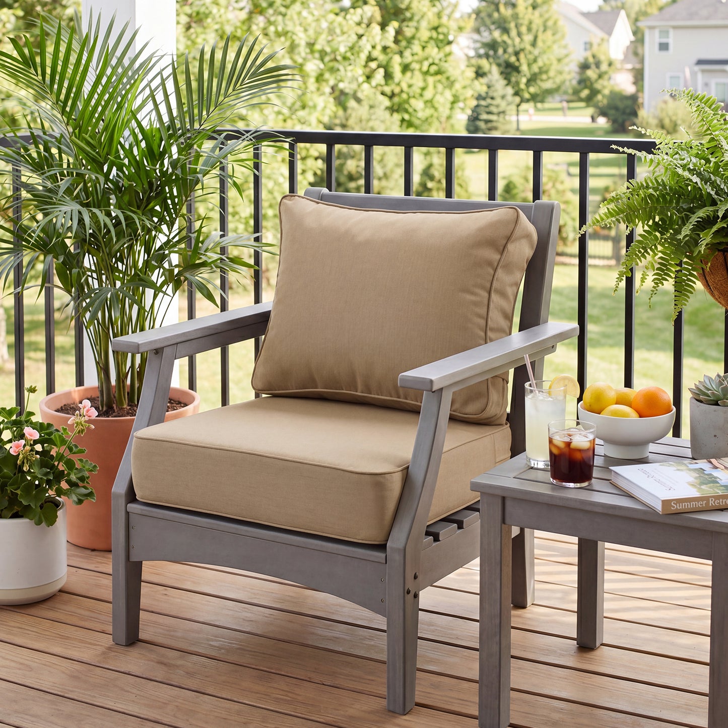 Premium Sunbrella Fabric Outdoor Patio Chair Cushions Set, Canvas Heather Beige