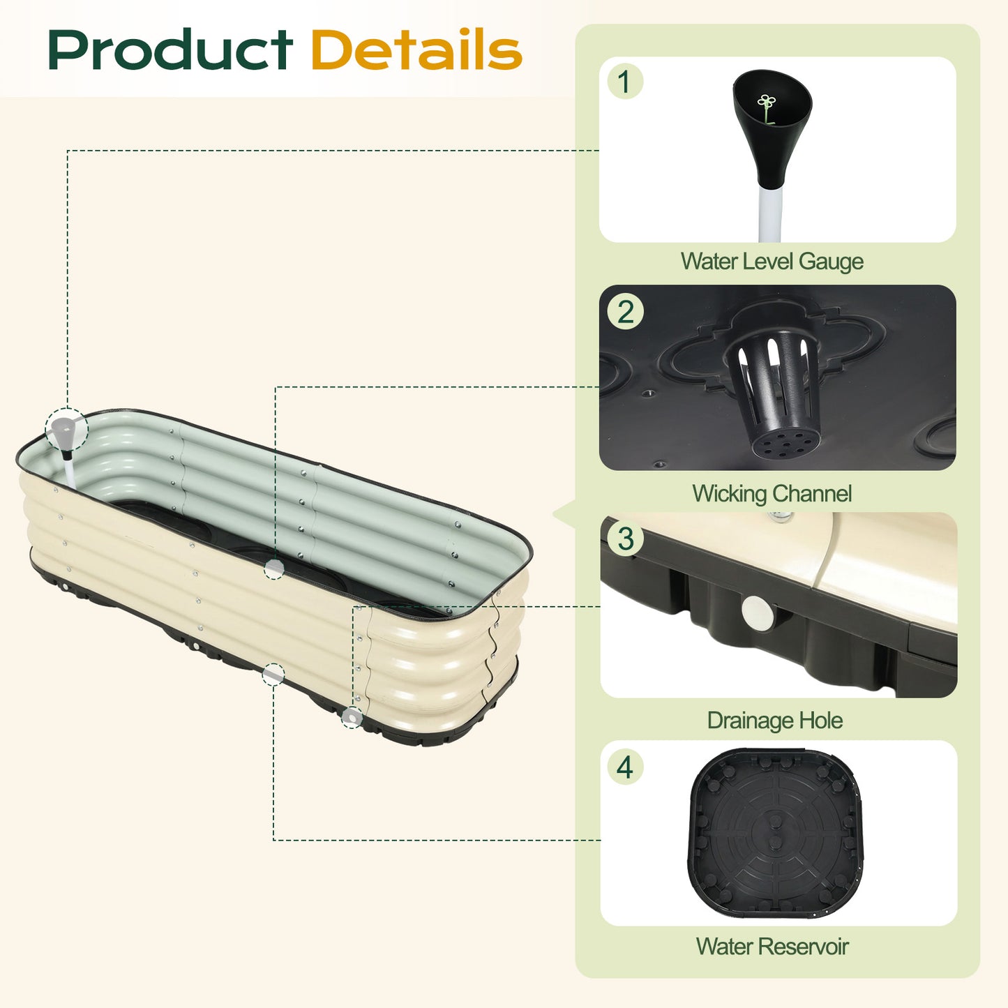 11" Tall Galvanized Raised Garden Bed, Self-Watering Planter Box - 47"x16.5"