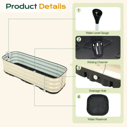 11" Tall Galvanized Raised Garden Bed, Self-Watering Planter Box - 47"x16.5"