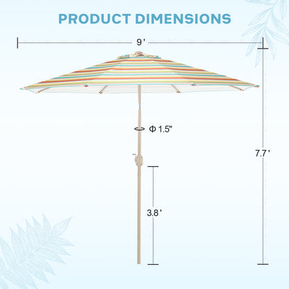 9 ft. Outdoor Patio Market Umbrella with 8 Sturdy Ribs, Push Button Tilt and Crank