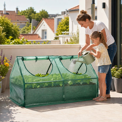 Raised Garden Bed with Mini Greenhouse Cover, Green PE Planter Box Kit