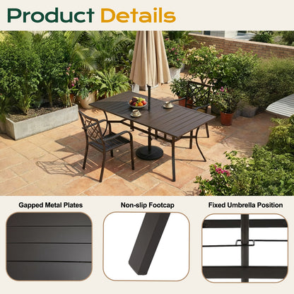Patio Dining Table for 6, 83 inch Rectangular Metal Outdoor Patio Table with Umbrella Hole