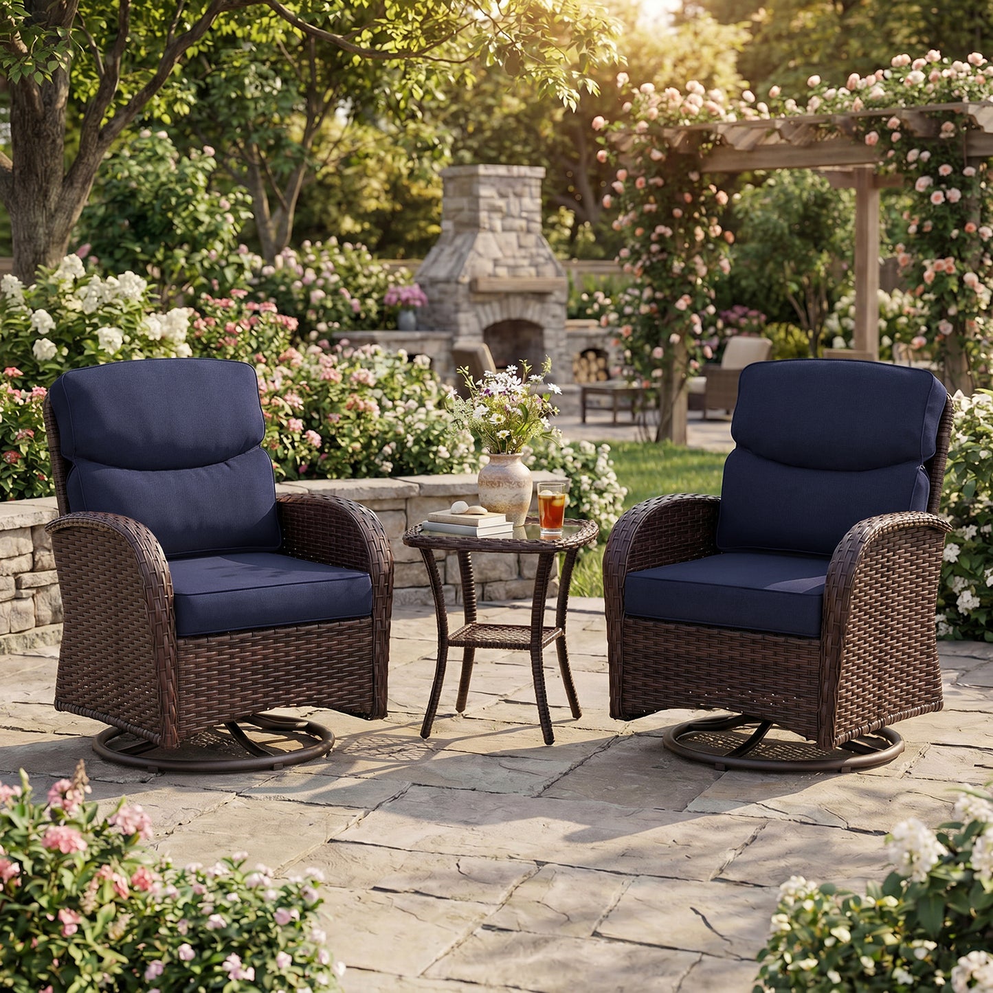 Smile Outdoor Chair Cushion Set, Sunbrella Fabric Deep Seating Cushions, Canvas Navy