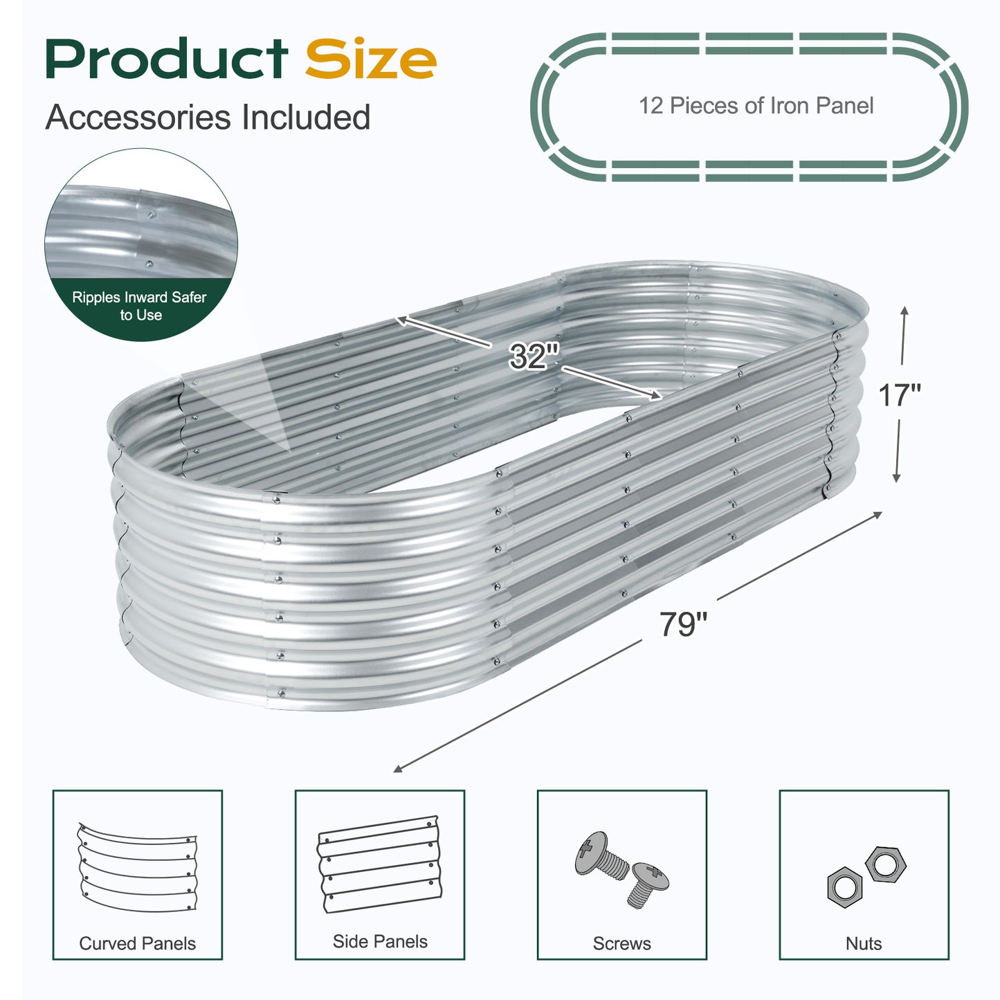 17" Tall Galvanized Raised Garden Bed Kit - 79"x31.5"