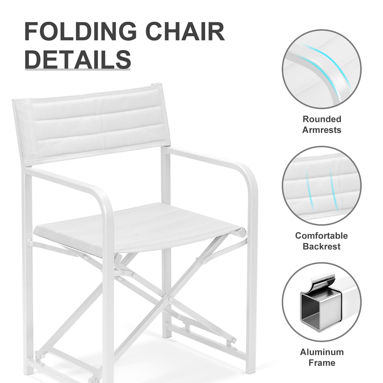 34(H) inch Outdoor Camping Chairs, Portable Patio Director's Chairs with Folding Aluminum Frame - Aoodor 