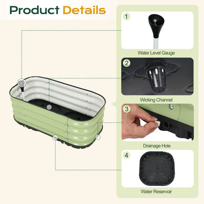 11" Tall Galvanized Raised Garden Bed, Self-Watering Planter Box - 31.5"x16.5"