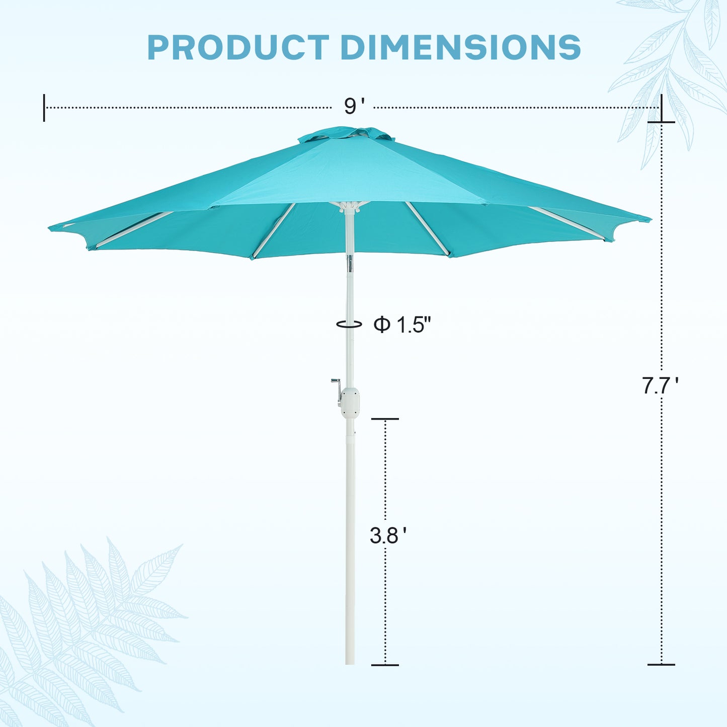 9 ft. Outdoor Patio Market Umbrella with 8 Sturdy Ribs, Push Button Tilt and Crank - Aoodor 