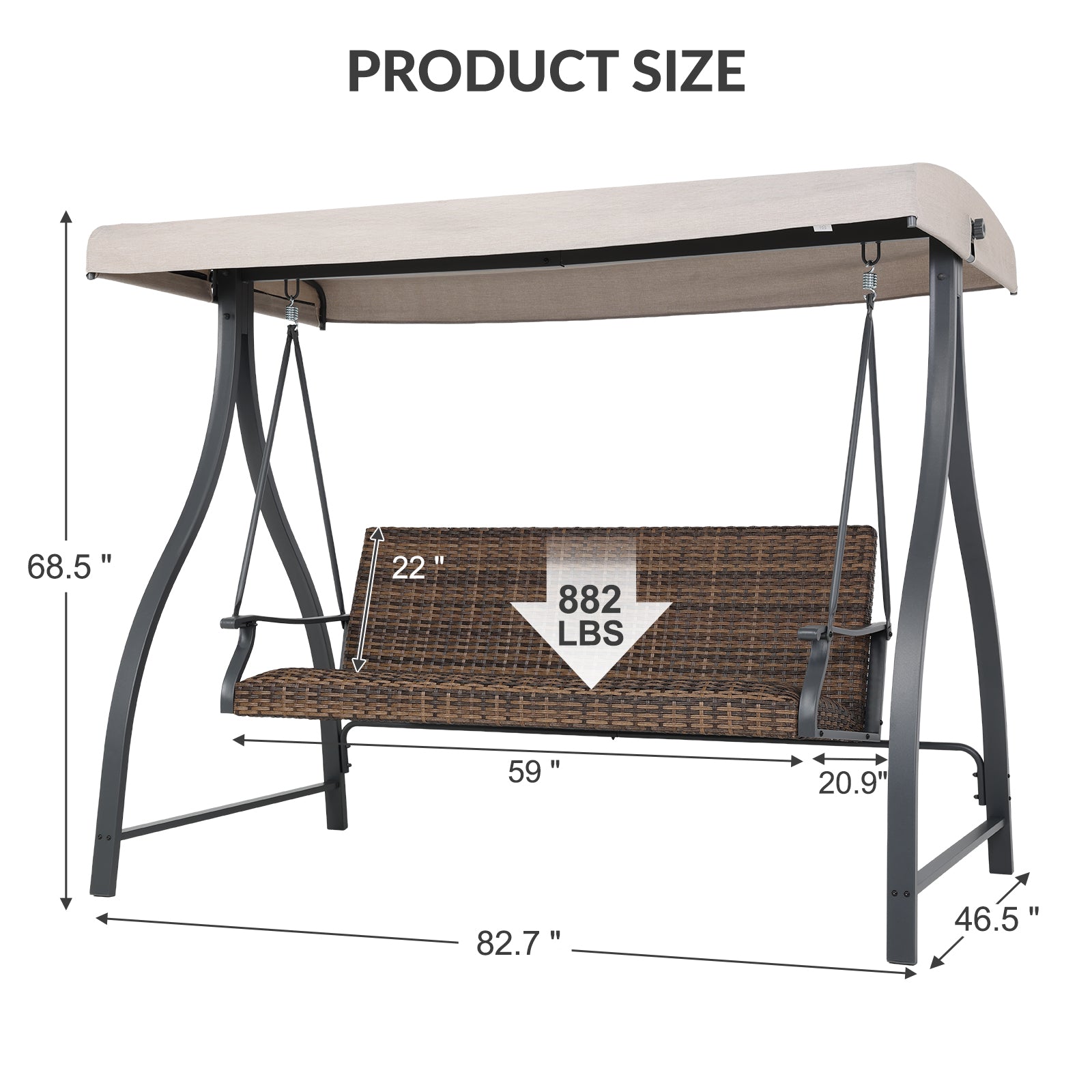 3-Seat Outdoor Rattan Patio Swing with Adjustable Canopy - Aoodor 