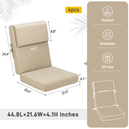 45x22x4 inch Outdoor High Back Patio Chair Cushions, Brown