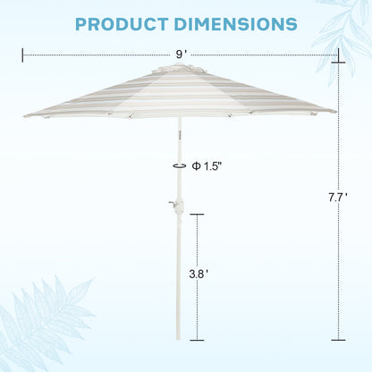 9 ft. Outdoor Patio Market Umbrella with 8 Sturdy Ribs, Push Button Tilt and Crank