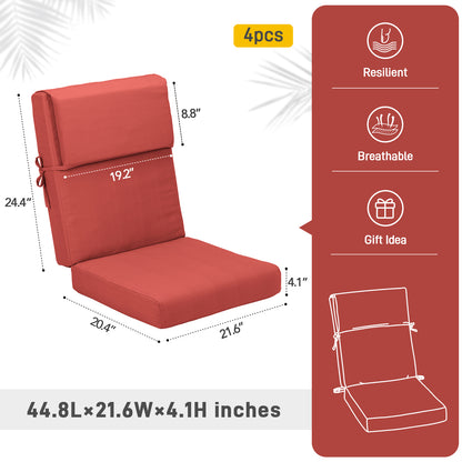 45x22x4 inch Outdoor High Back Patio Chair Cushions, Red