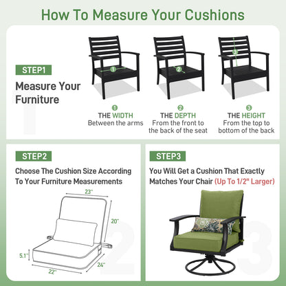 Outdoor Deep Seat Cushion Set with Lumbar Pillow, Green