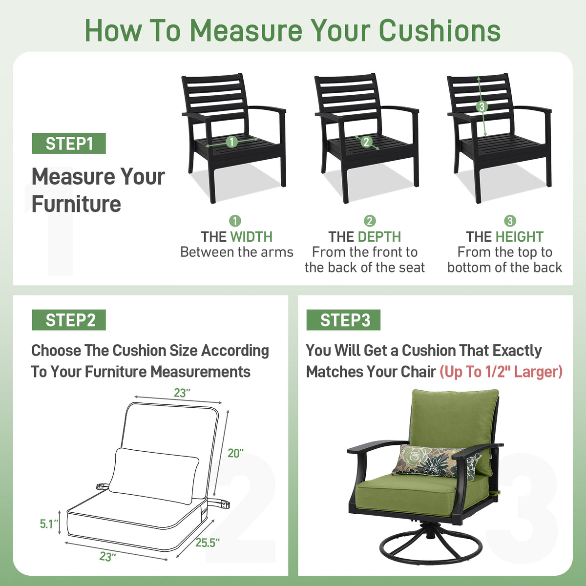 Outdoor Deep Seat Cushion Set with Lumbar Pillow, Green