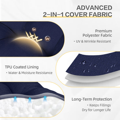 Outdoor High Back Tufted Adirondack Chair Cushion, Patio Rocking Chair Cushions with Ties, Set of 2, Dark Blue - Aoodor 