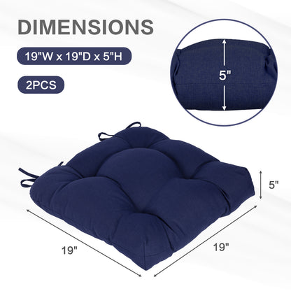 19x19x5 Inch Tufted Outdoor Chair Cushions, Water and Fade Resistant Polyester Dining Chair Pads with Ties - Dark Blue - Aoodor 