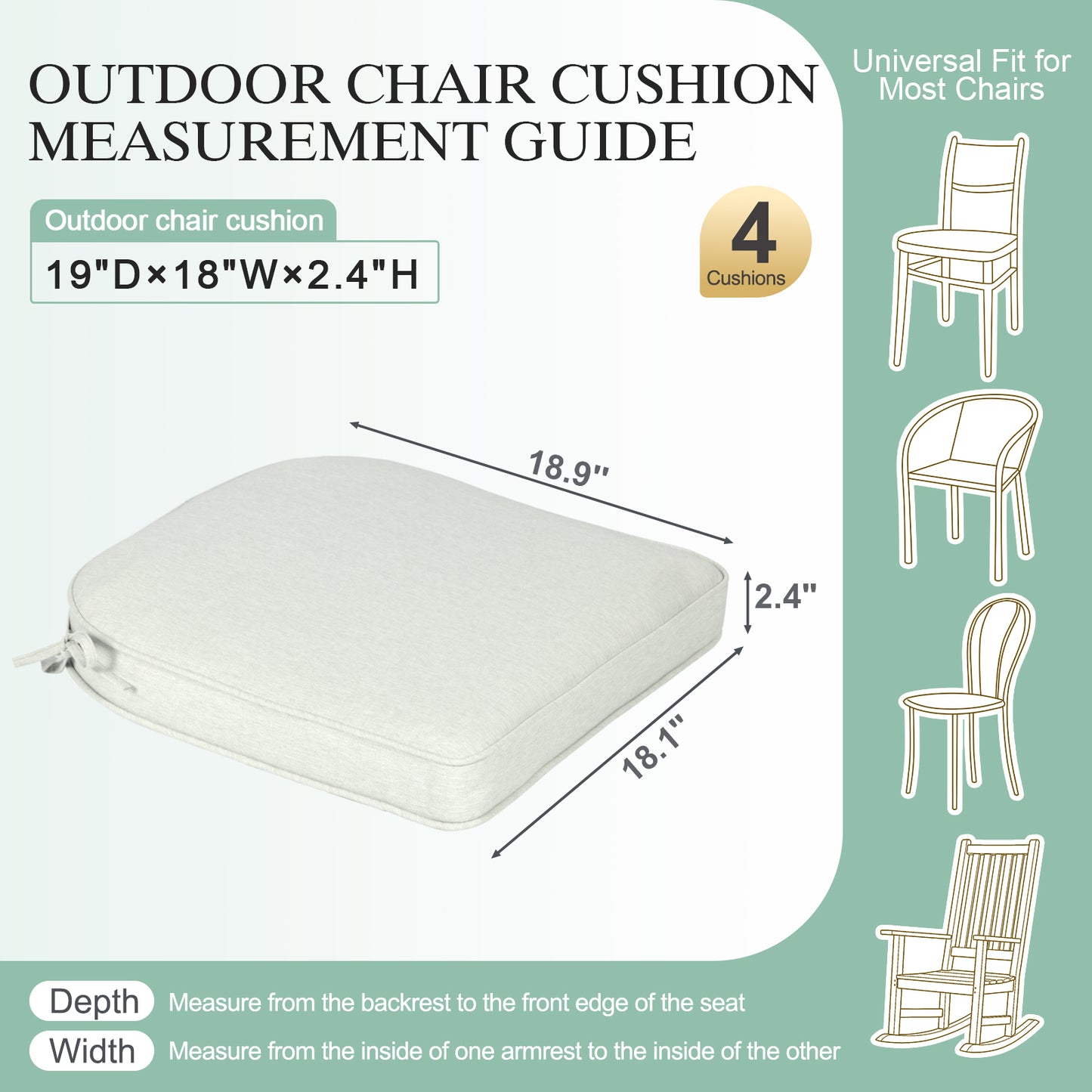 Outdoor Dining Chair Cushions Set, Patio Chair Pads, Light Gray