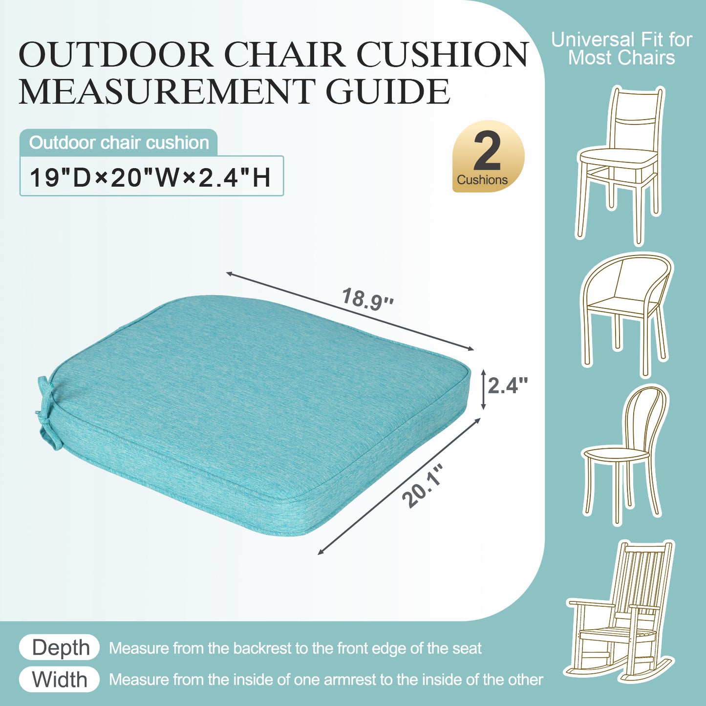 Outdoor Dining Chair Cushions Set, Patio Chair Pads, Aruba Blue