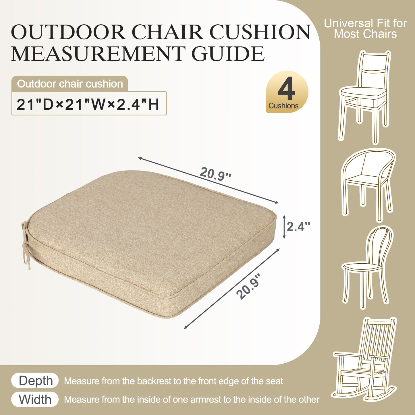 Outdoor Dining Chair Cushions Set, Patio Chair Pads, Brown