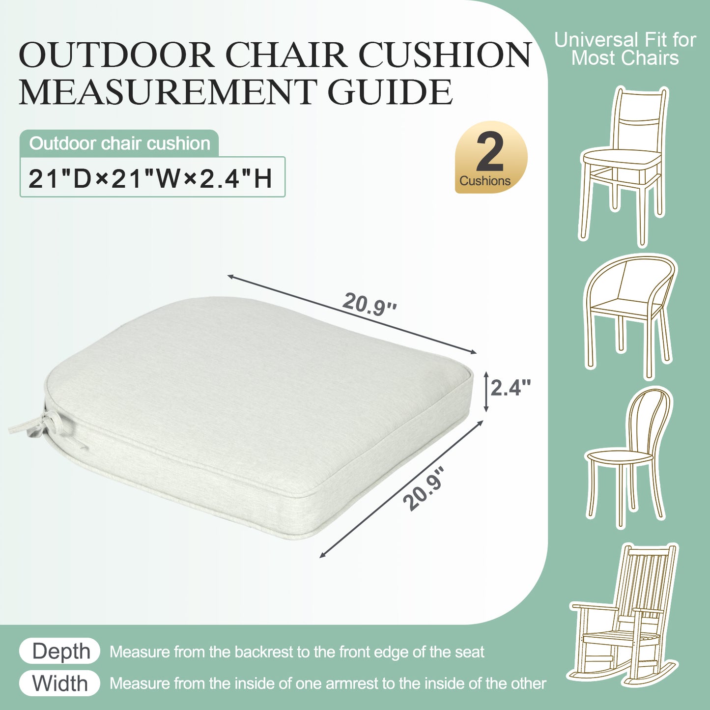 Outdoor Dining Chair Cushions Set, Patio Chair Pads, Light Gray