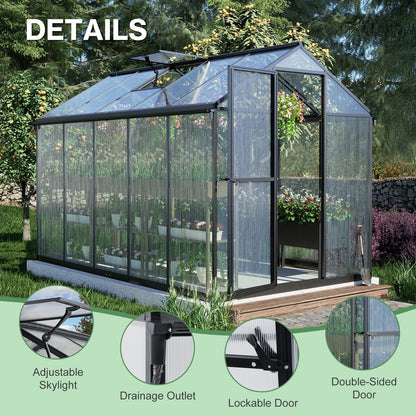 6x8/6x10 ft. Walk-in Polycarbonate Greenhouse with Roof Vent and Door lock