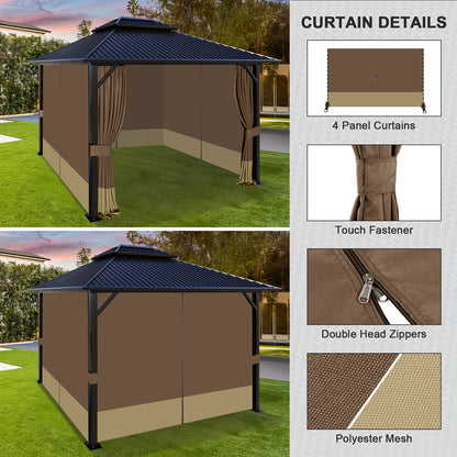 Outdoor Gazebo Curtains, 4 Panels Privacy Sidewall Replacement (Curtain Only) - Coffee and Khaki - Aoodor 