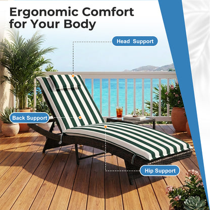 79x25x3 inch Outdoor Lounge Chair Cushion with Headrest, Green Stripe