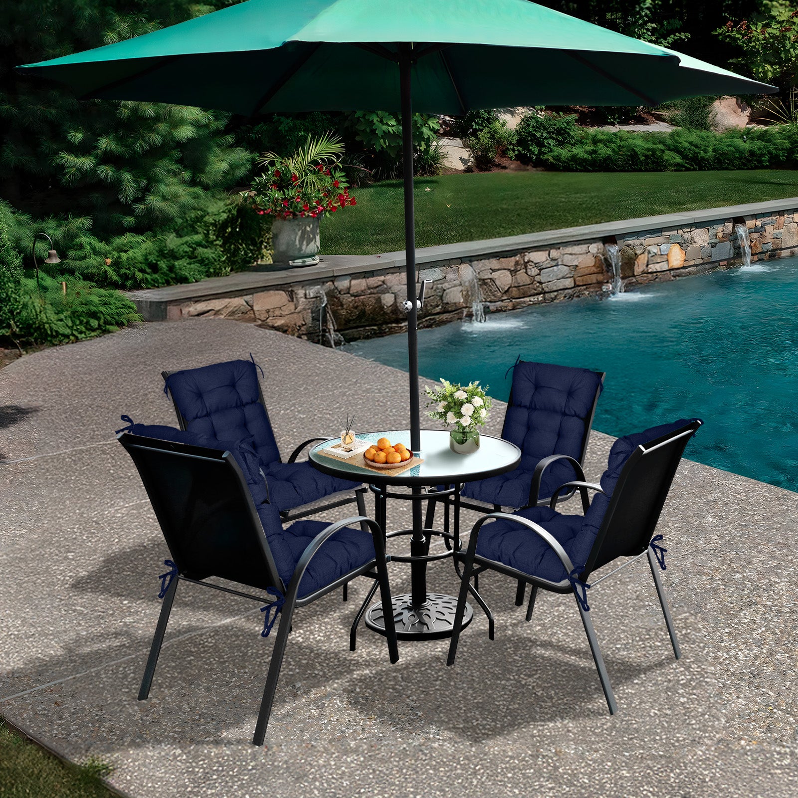 Tufted Outdoor High Back Chair Cushions Patio Rocking Pads for Furniture, Dark Blue - Aoodor 