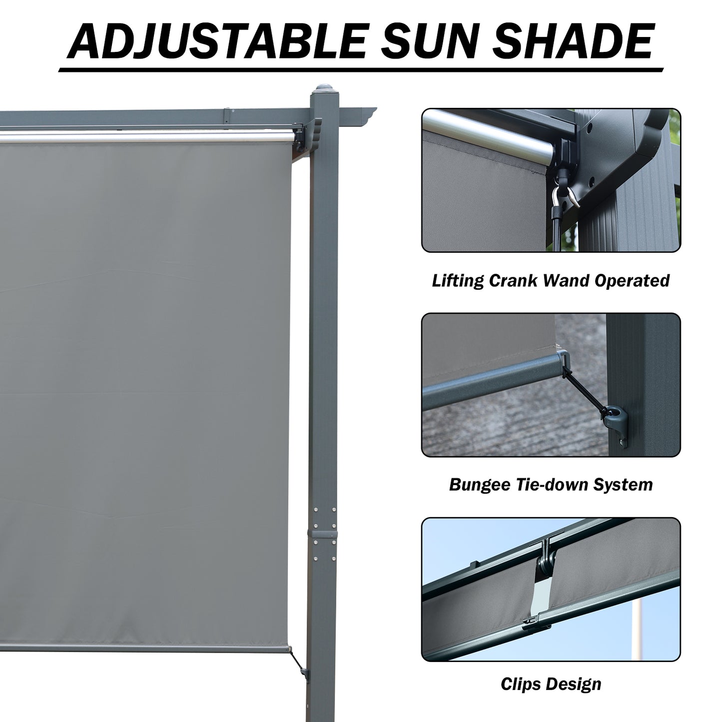 12x20 ft. Outdoor Pergola with Retractable Shade Canopy, Aluminum Frame, Roller Shade Curtain - Aoodor 