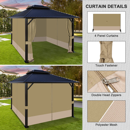 Outdoor Gazebo Curtains, 4 Panels Privacy Sidewall Replacement (Curtain Only) - Khaki and Sand Yellow - Aoodor 