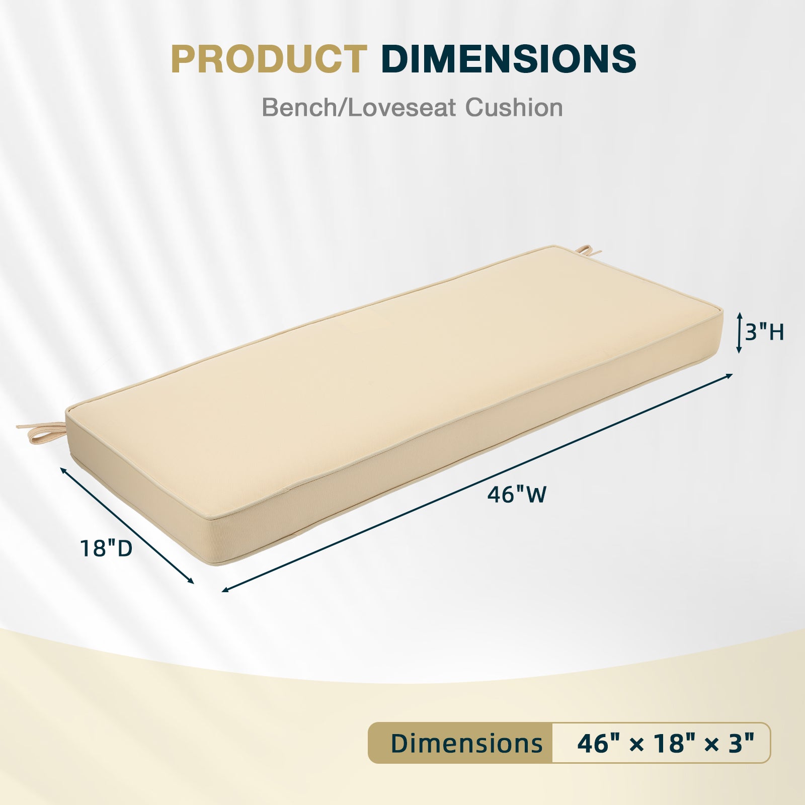 46x18x3 inch Patio Bench Cushion - Beige - Aoodor 