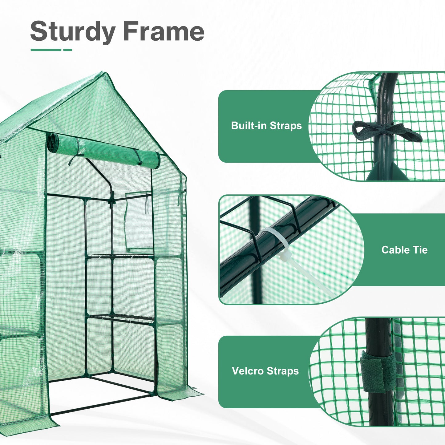 Walk-in Greenhouse with Shelves, Outdoor Garden Plant House with PE Cover - Aoodor 