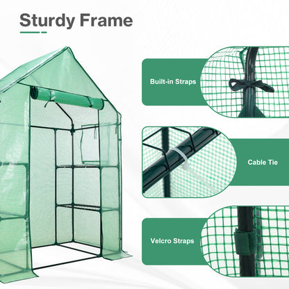 Walk-in Greenhouse with Shelves, Outdoor Garden Plant House with PE Cover - Aoodor 